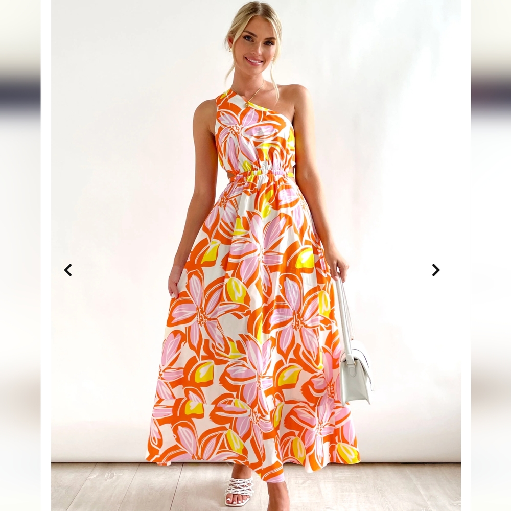 Joelle Midi Dress - Tangerine Flowers